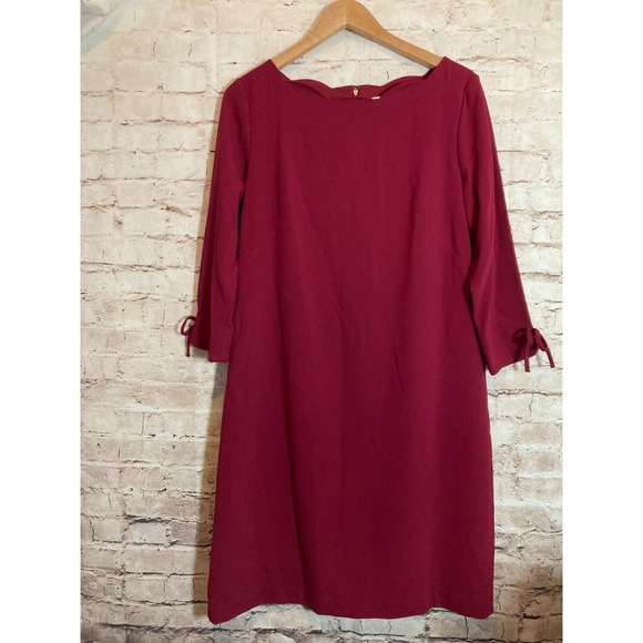 Talbots Dress Womens 10 Cranberry Red Scalloped Neck Tie Sleeves Office Career - Picture 1 of 15